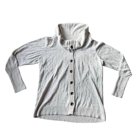 Lucy Cream Oatmeal Button Down Cowl Neck Cardigan Sweater Size M Lagenlook Boho - Picture 9 of 9